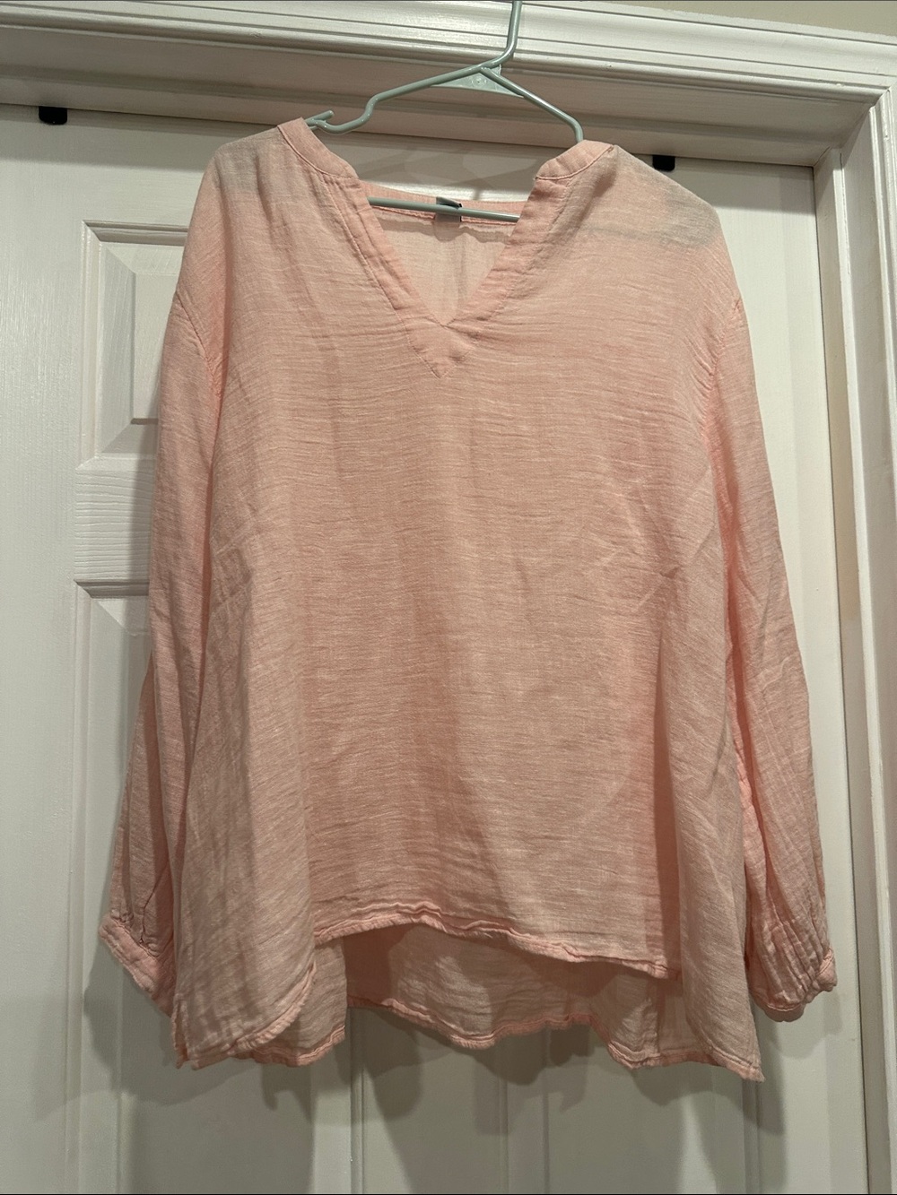 Light Pink Linen V-Neck Women's Top